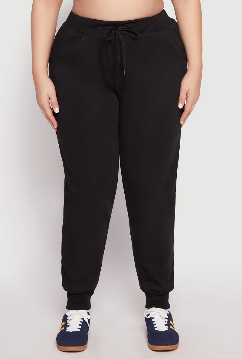 Plus Fleece High Waisted Drawstring Joggers