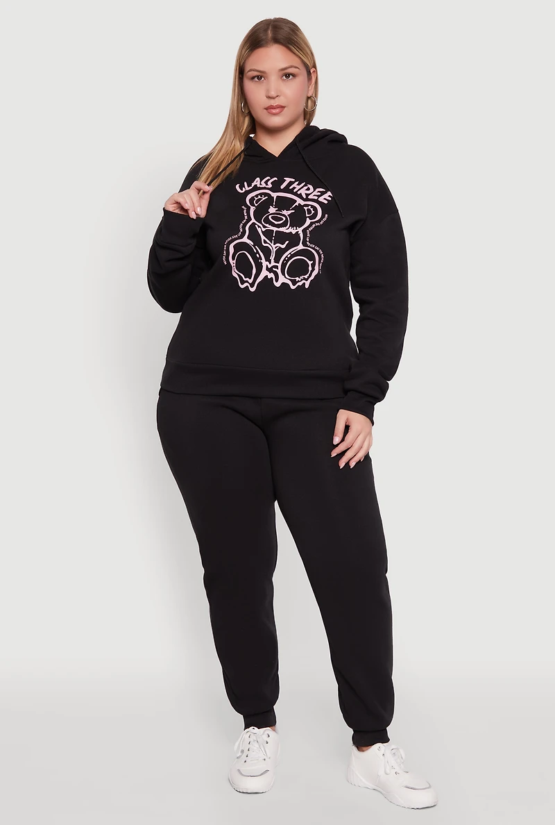 Womens Plus Size Class Three Graphic Pullover Hoodie, Black, Size 3X