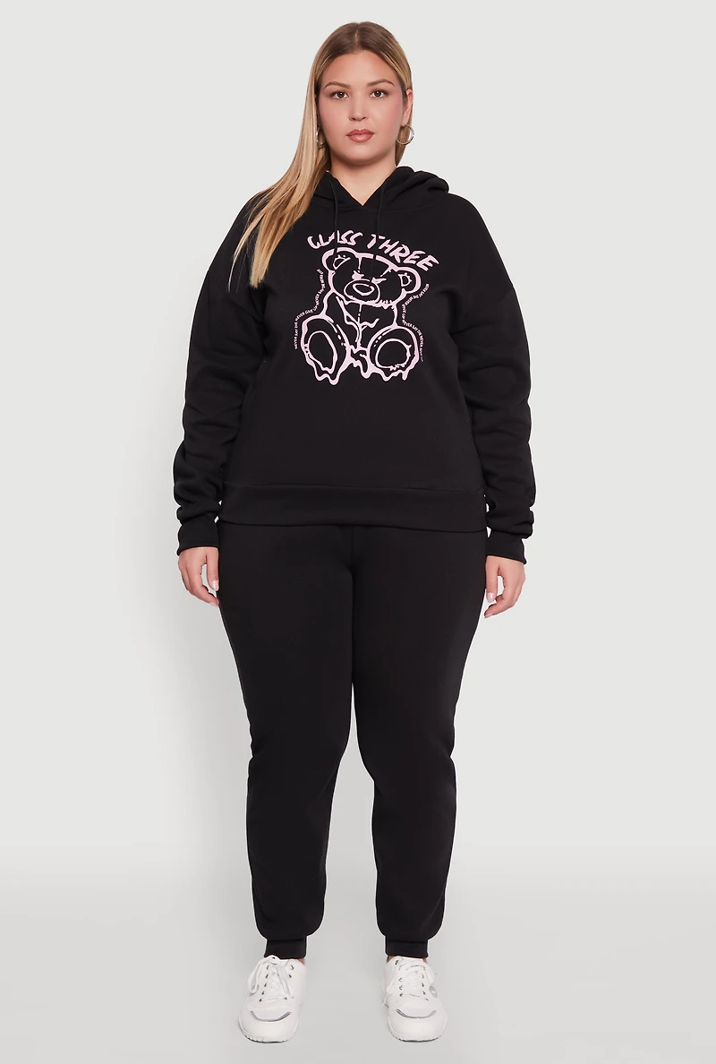 Womens Plus Size Class Three Graphic Pullover Hoodie, Black, Size 3X