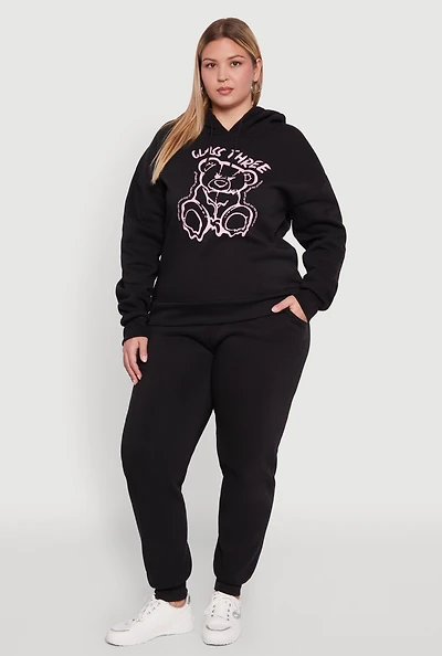 Womens Plus High Waisted Fleece Drawstring Waist Joggers, 1X
