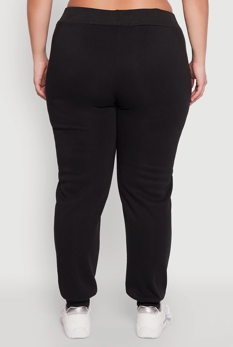 Womens Plus High Waisted Fleece Drawstring Waist Joggers, 2X