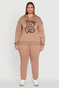 Womens Plus Size High Waisted Fleece Drawstring Waist Joggers, Khaki, Size 1X