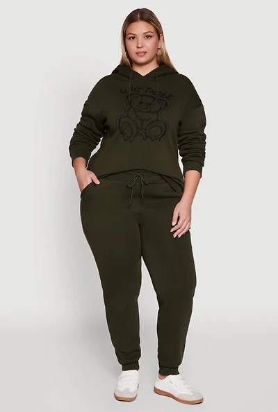 Womens Plus High Waisted Fleece Drawstring Waist Joggers,