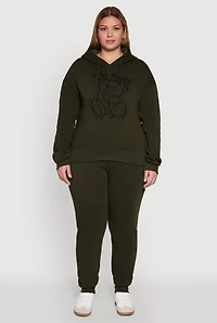 Womens Plus High Waisted Fleece Drawstring Waist Joggers,