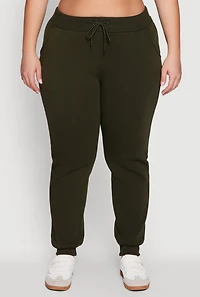 Womens Plus High Waisted Fleece Drawstring Waist Joggers,