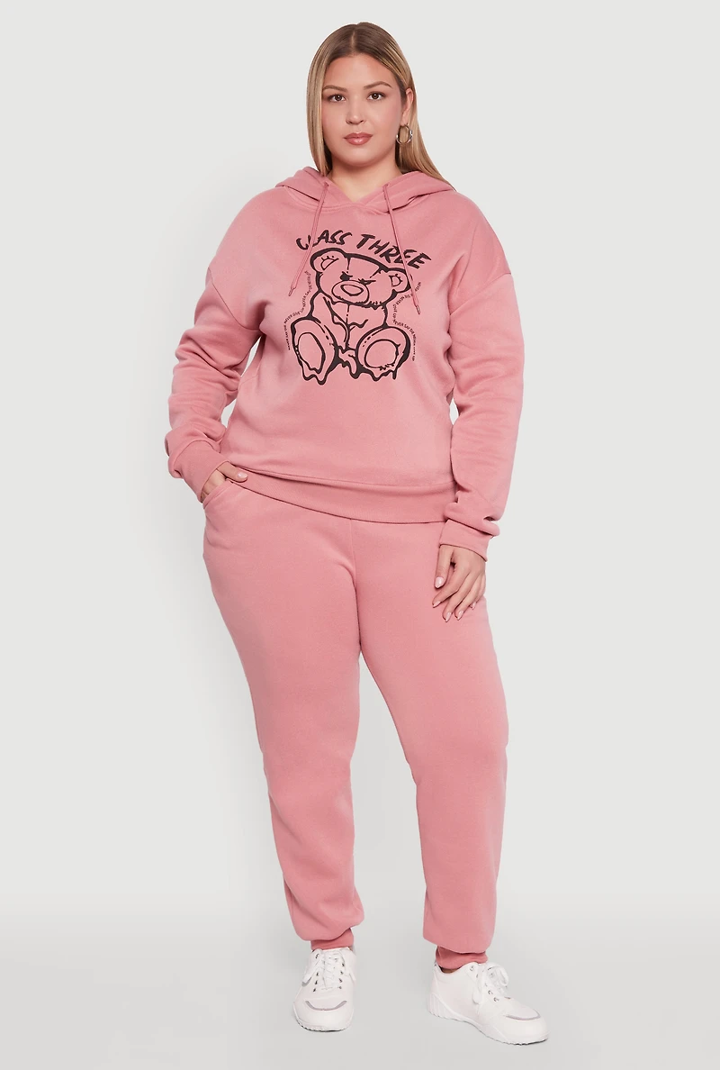 Womens Plus High Waisted Fleece Drawstring Waist Joggers, Pink,