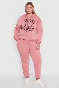 Plus High Waisted Fleece Drawstring Waist Joggers