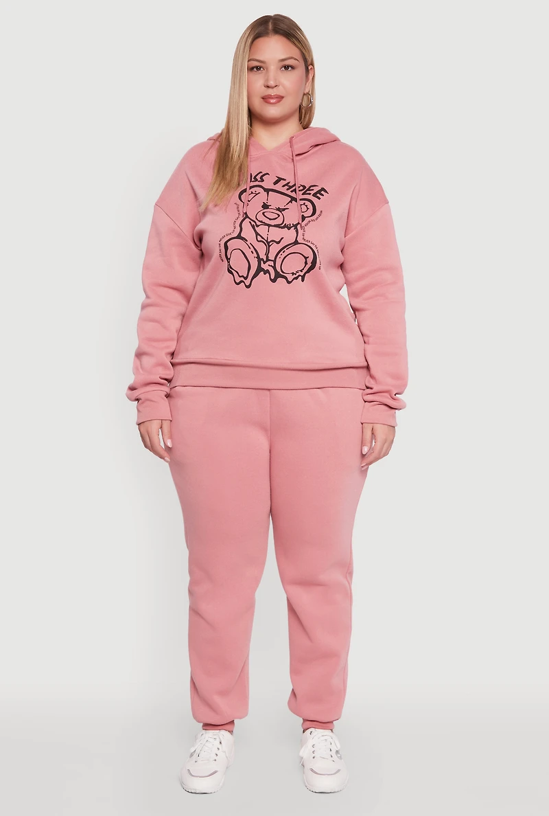 Womens Plus High Waisted Fleece Drawstring Waist Joggers, Pink,