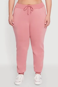 Womens Plus High Waisted Fleece Drawstring Waist Joggers, Pink,