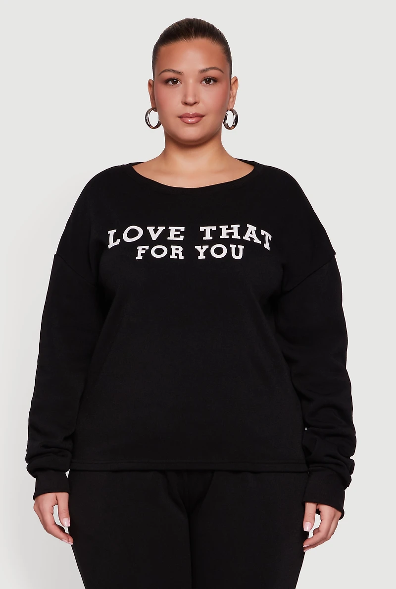 Womens Plus Size Love That For You Graphic Sweatshirt, Black, Size 2X