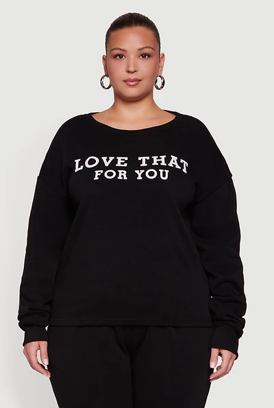 Womens Plus Size Love That For You Graphic Sweatshirt, Black, Size 2X