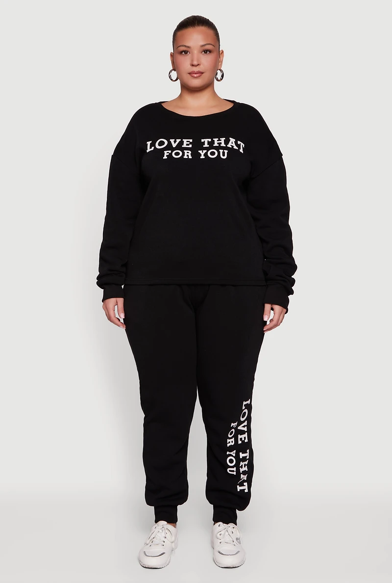 Womens Plus Size Love That For You Graphic Sweatshirt, Black, Size 2X