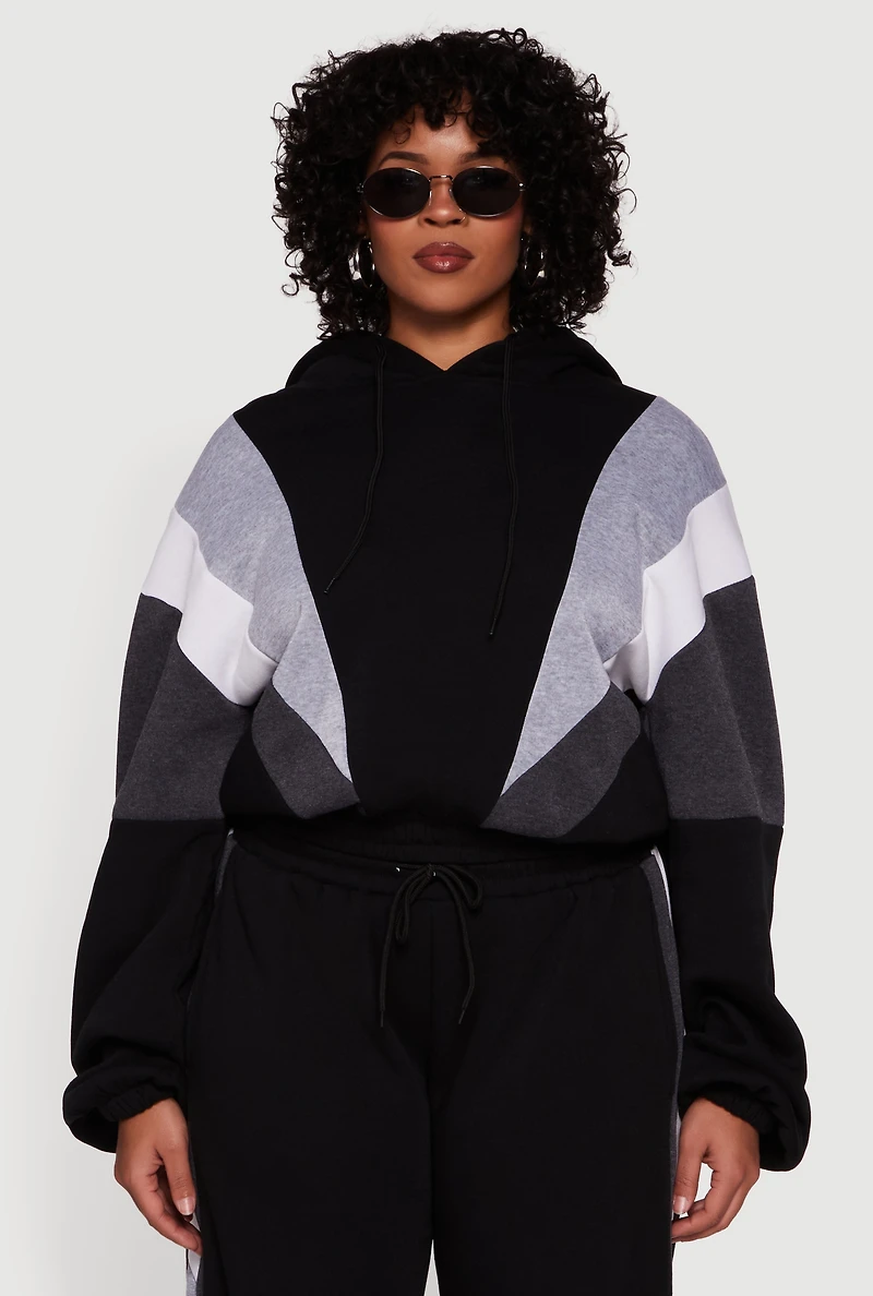 Plus Color Blocked Hooded Sweatshirt