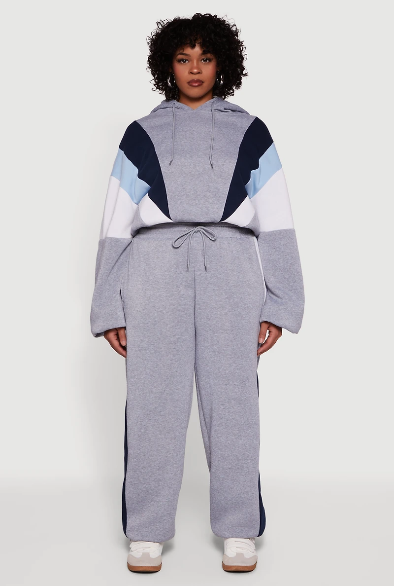 Plus Color Blocked Hooded Sweatshirt