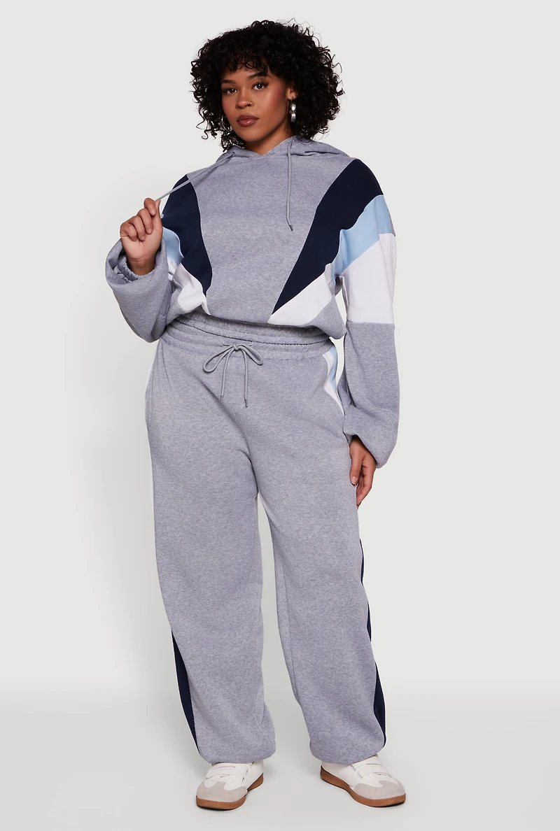 Plus Color Blocked Hooded Sweatshirt