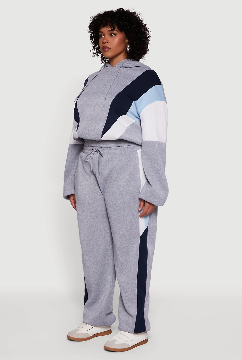 Plus Color Blocked Hooded Sweatshirt