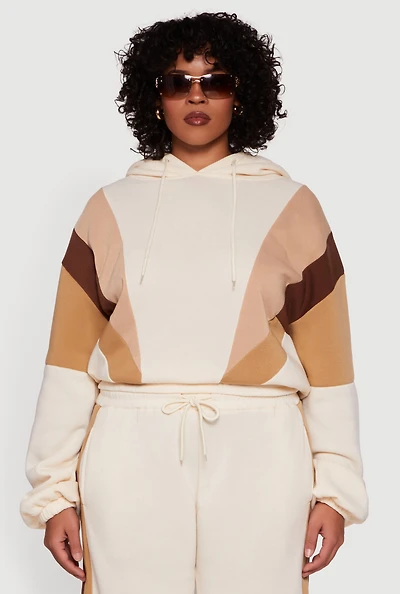 Womens Plus Color Blocked Hooded Sweatshirt,
