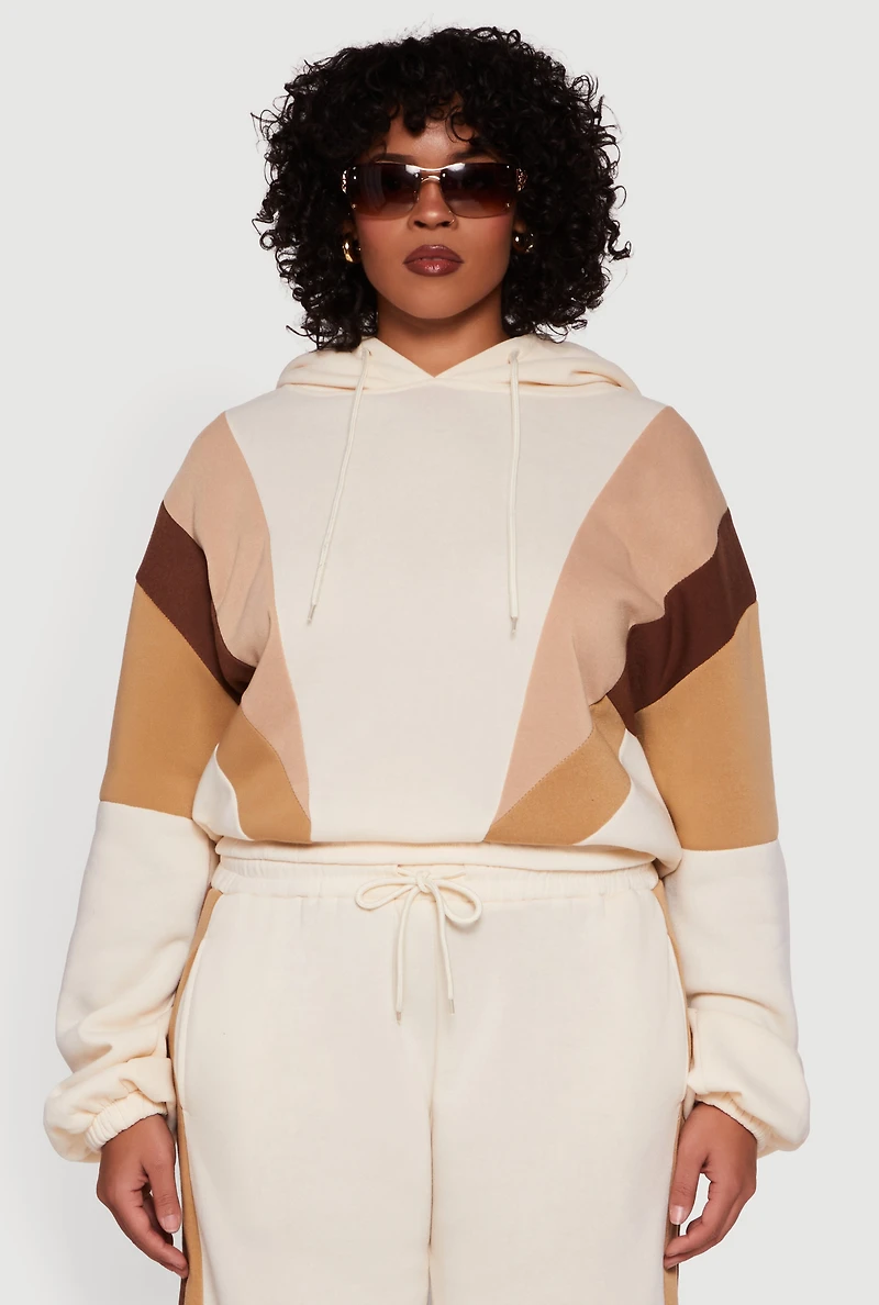 Plus Color Blocked Hooded Sweatshirt