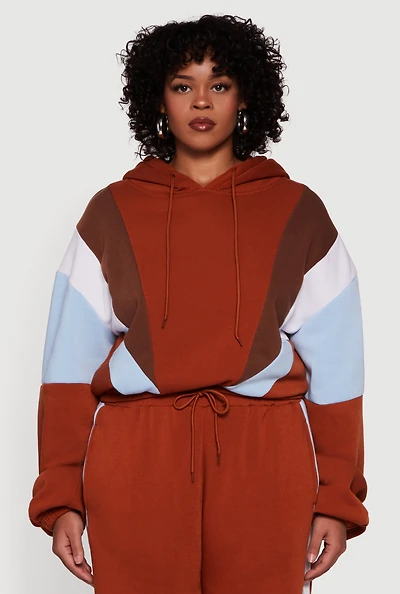 Plus Color Blocked Hooded Sweatshirt