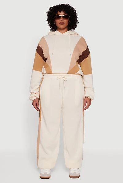 Womens Plus Size High Waisted Color Blocked Sweatpants, Khaki, Size 2X