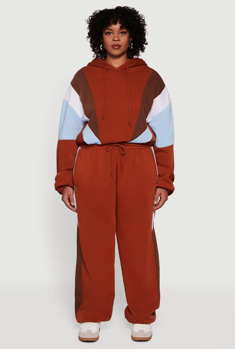 Plus High Waisted Color Blocked Sweatpants