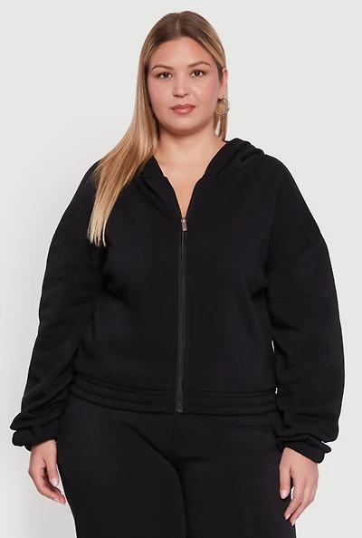 Womens Plus Long Sleeve Zip Front Elastic Hem Hoodie, 1X