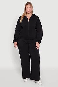 Womens Plus Long Sleeve Zip Front Elastic Hem Hoodie, 1X