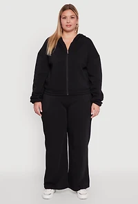 Womens Plus Long Sleeve Zip Front Elastic Hem Hoodie, 1X