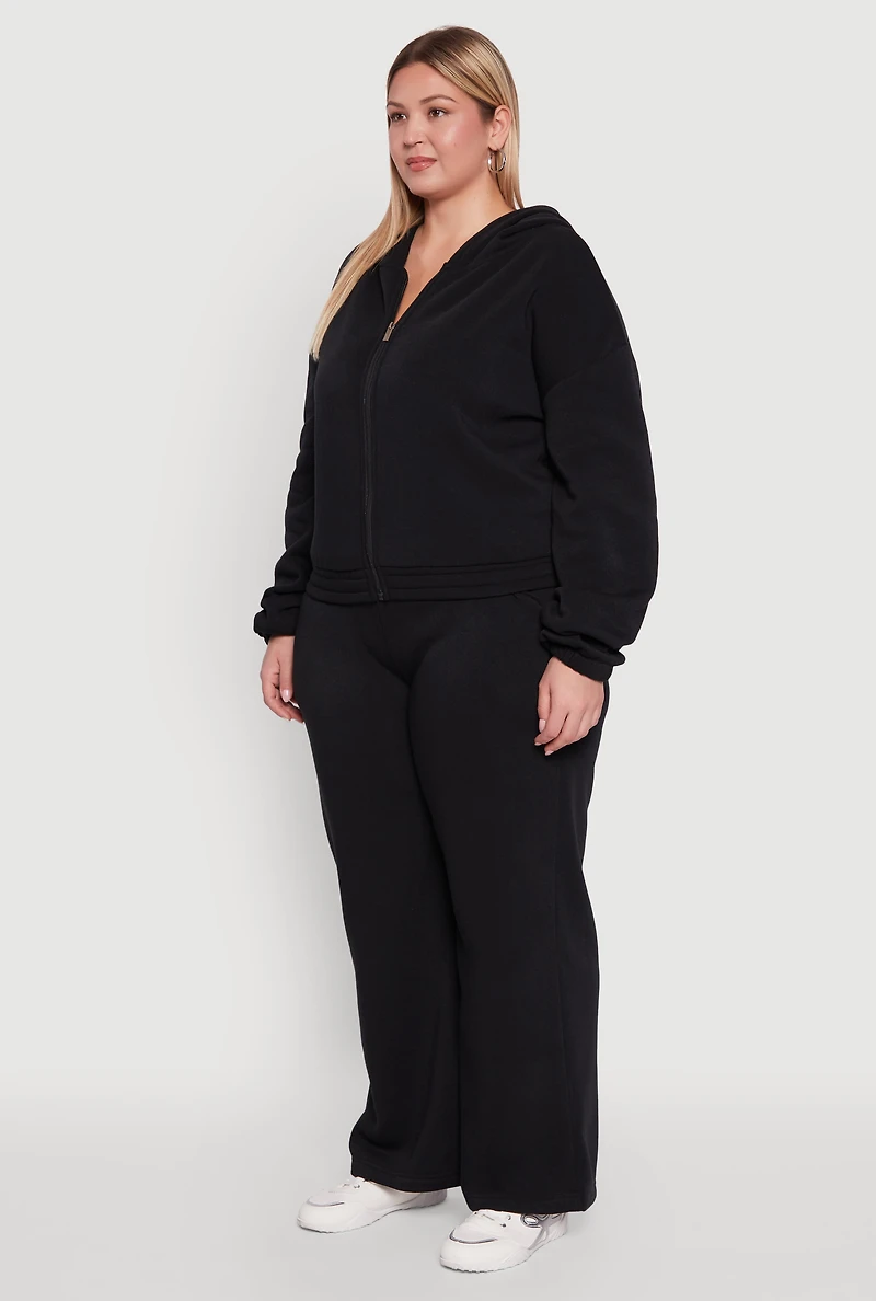 Womens Plus Long Sleeve Zip Front Elastic Hem Hoodie, 1X