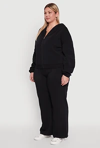 Womens Plus Long Sleeve Zip Front Elastic Hem Hoodie, 1X