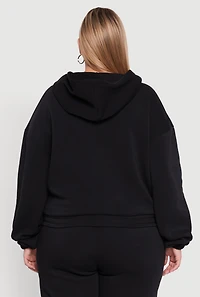 Womens Plus Long Sleeve Zip Front Elastic Hem Hoodie, 1X