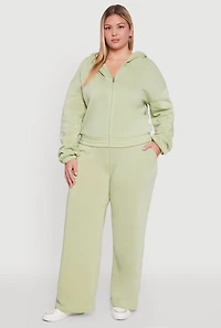 Womens Plus Long Sleeve Zip Front Elastic Hem Hoodie,