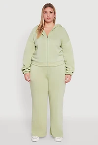 Womens Plus Long Sleeve Zip Front Elastic Hem Hoodie,