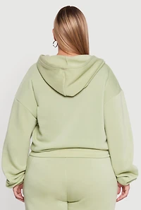Womens Plus Long Sleeve Zip Front Elastic Hem Hoodie,