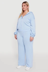Womens Plus Size Long Sleeve Zip Front Elastic Hem Hoodie, Blue, Size 1X