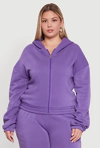 Plus Long Sleeve Zip Front Elastic Hem Hoodie