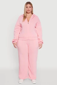 Womens Plus Size Long Sleeve Zip Front Elastic Hem Hoodie, Pink, Size 1X