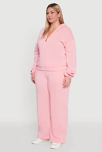 Womens Plus Size Long Sleeve Zip Front Elastic Hem Hoodie, Pink, Size 1X