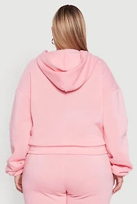 Womens Plus Size Long Sleeve Zip Front Elastic Hem Hoodie, Pink, Size 1X