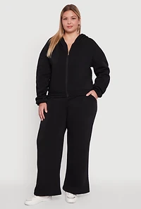 Womens Plus Fleece High Waisted Wide Leg Sweatpants,