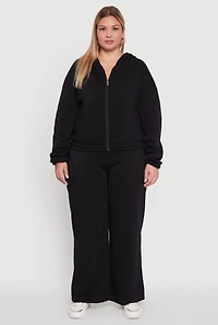 Womens Plus Fleece High Waisted Wide Leg Sweatpants,