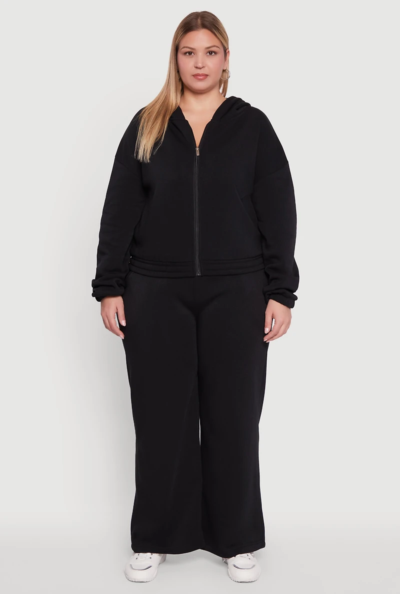 Womens Plus Fleece High Waisted Wide Leg Sweatpants, 1X