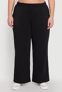 Womens Plus Fleece High Waisted Wide Leg Sweatpants,