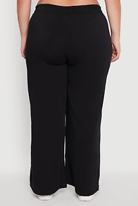 Womens Plus Fleece High Waisted Wide Leg Sweatpants,