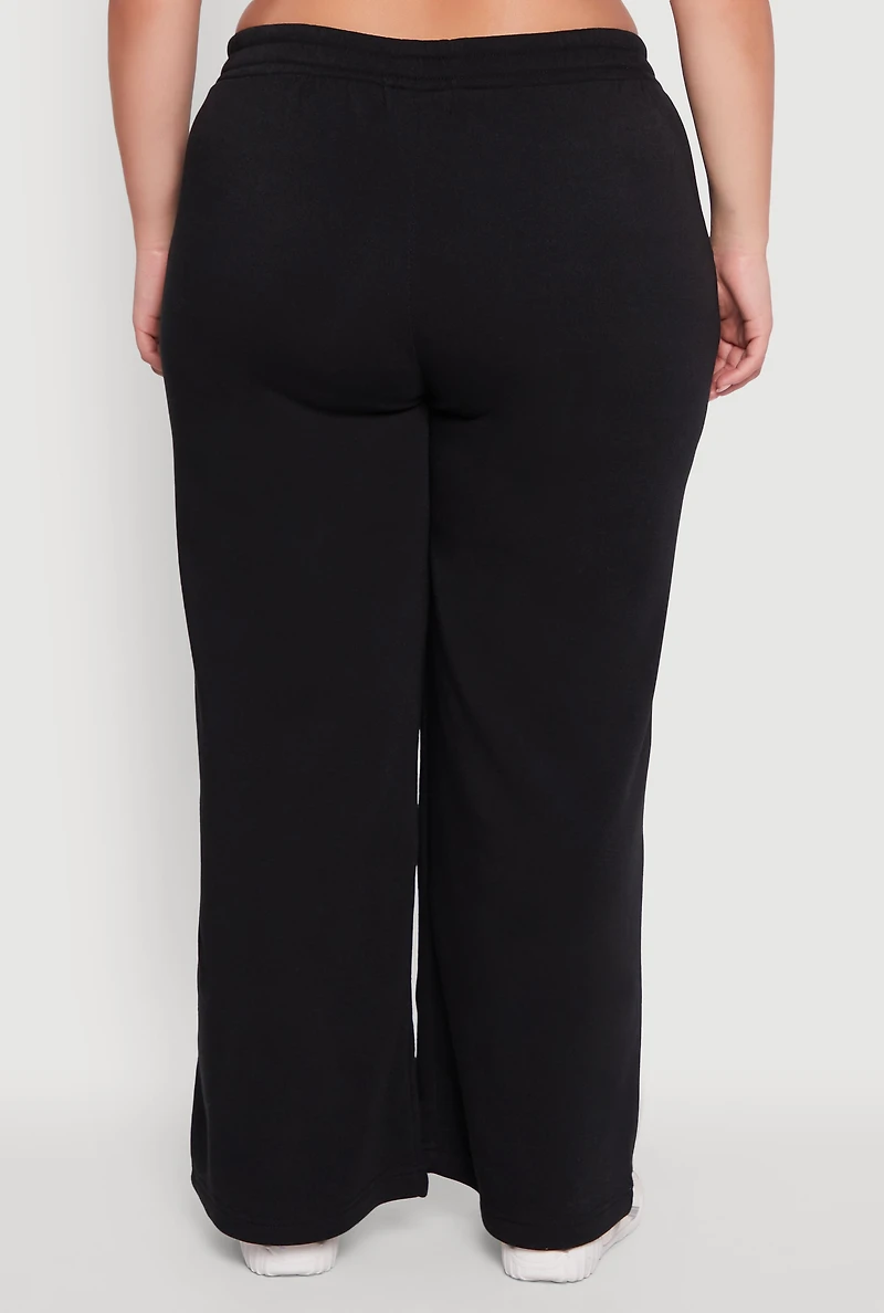 Womens Plus Fleece High Waisted Wide Leg Sweatpants, 1X