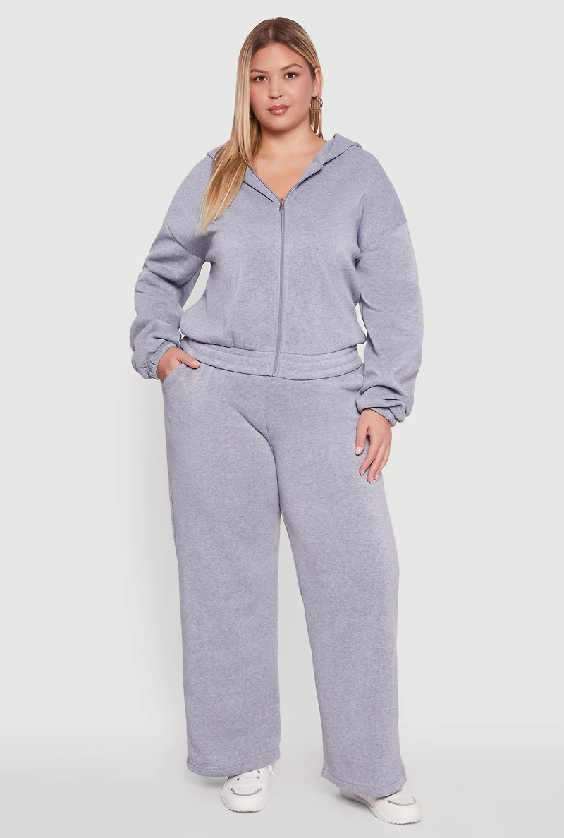 Womens Plus Size Fleece High Waisted Wide Leg Sweatpants, Grey, Size 3X