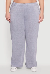 Womens Plus Size Fleece High Waisted Wide Leg Sweatpants, Grey, Size 3X
