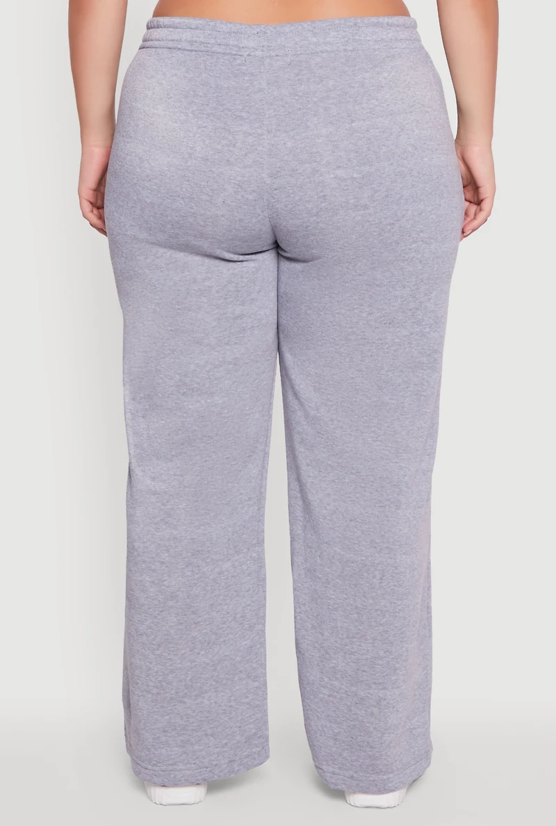 Womens Plus Size Fleece High Waisted Wide Leg Sweatpants, Grey, Size 3X