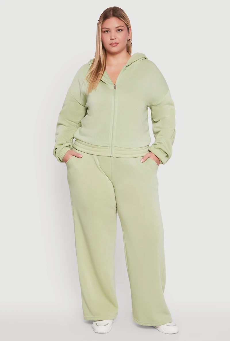 Plus Fleece High Waisted Wide Leg Sweatpants