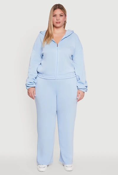 Womens Plus Fleece High Waisted Wide Leg Sweatpants,